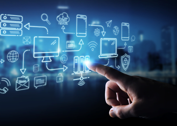 A finger touching the digital technologies