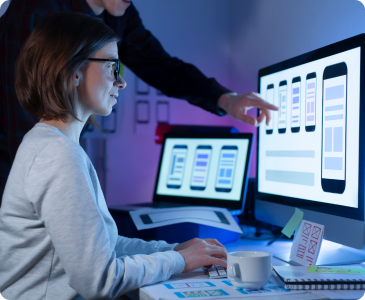 Designers discussing Mobile UI interface design