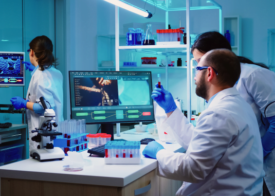 Microbiologist conducting blood sample test