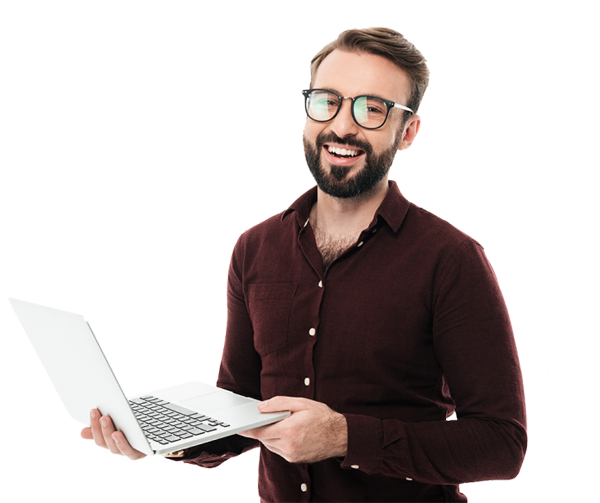 A tech man with laptop in his hand