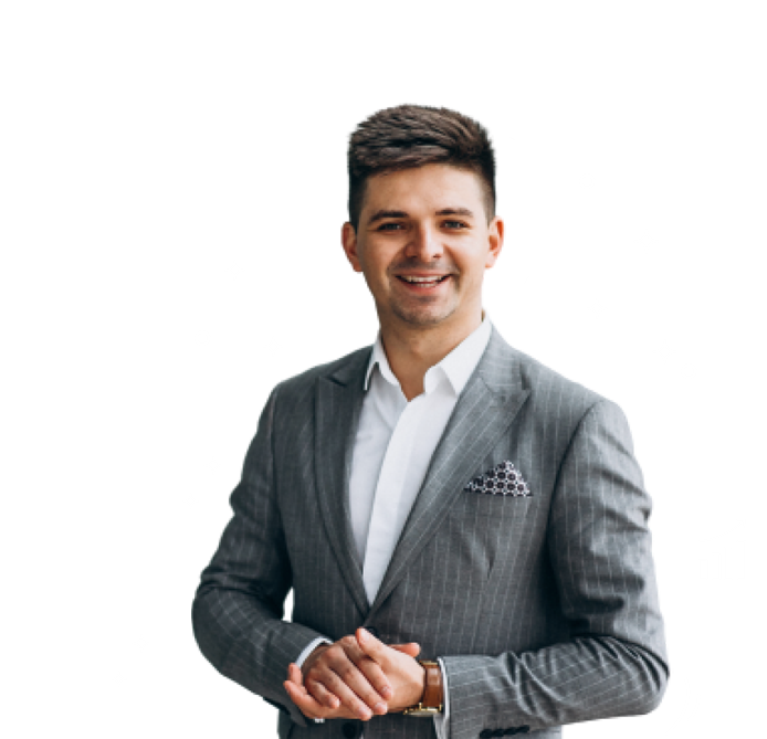 A man with list of technologies around him